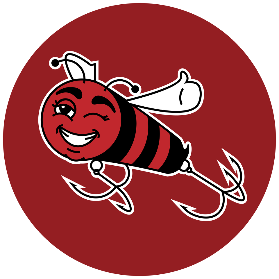 The Treblemaker bee: a winking red-and-black bee lure with two treble hooks